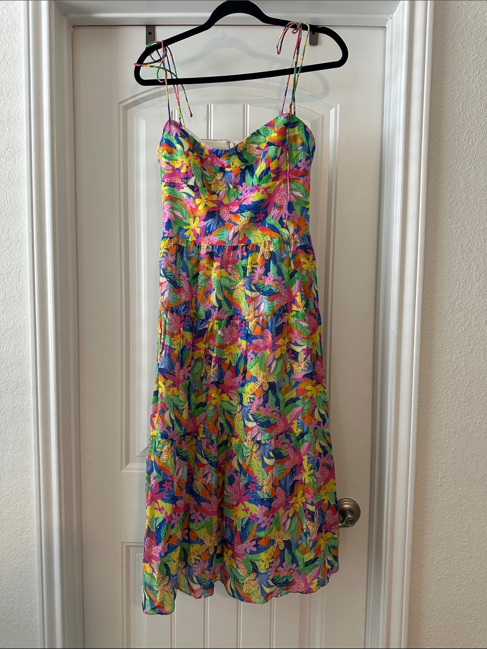 Amanda Uprichard Multicolor Tropical-Print Tie-Strap Midi Dress